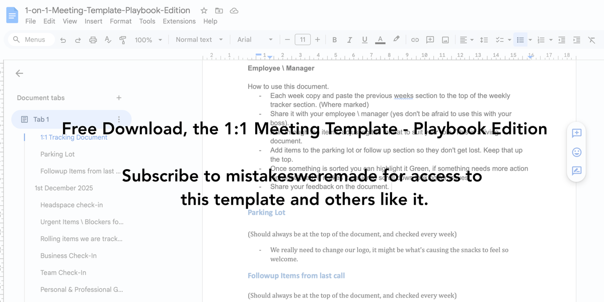 1:1 Meeting Template - Playbook Edition